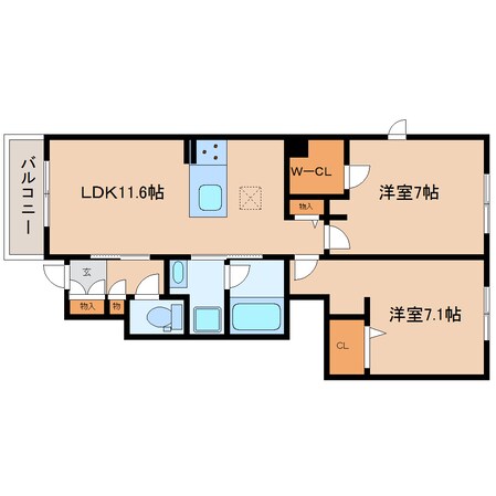 三輪駅 徒歩10分 1階の物件間取画像